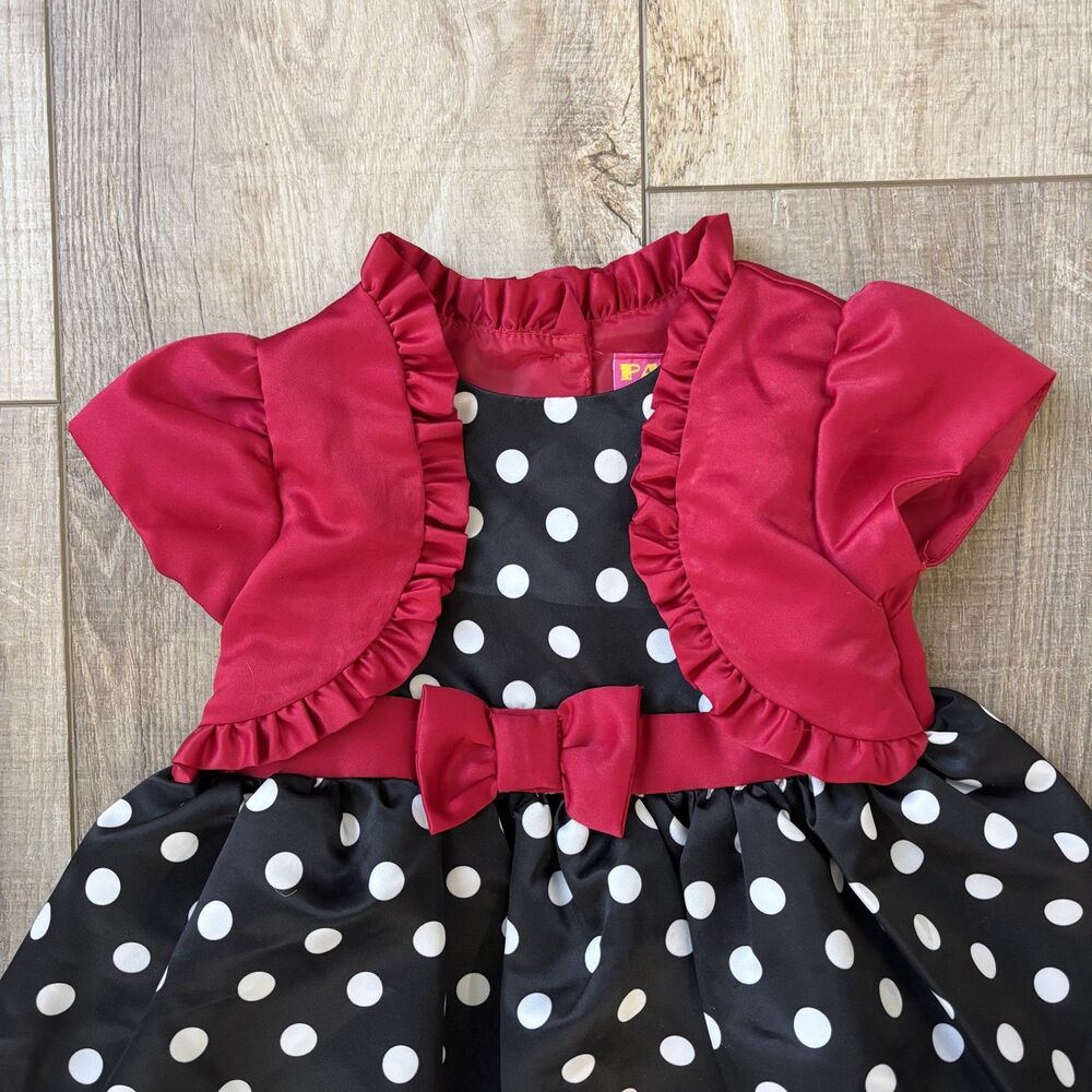Bench Park Kids Girl Toddler Dress Size 2T Red Black Wedding Event Church Minnie - Picture 2 of 9